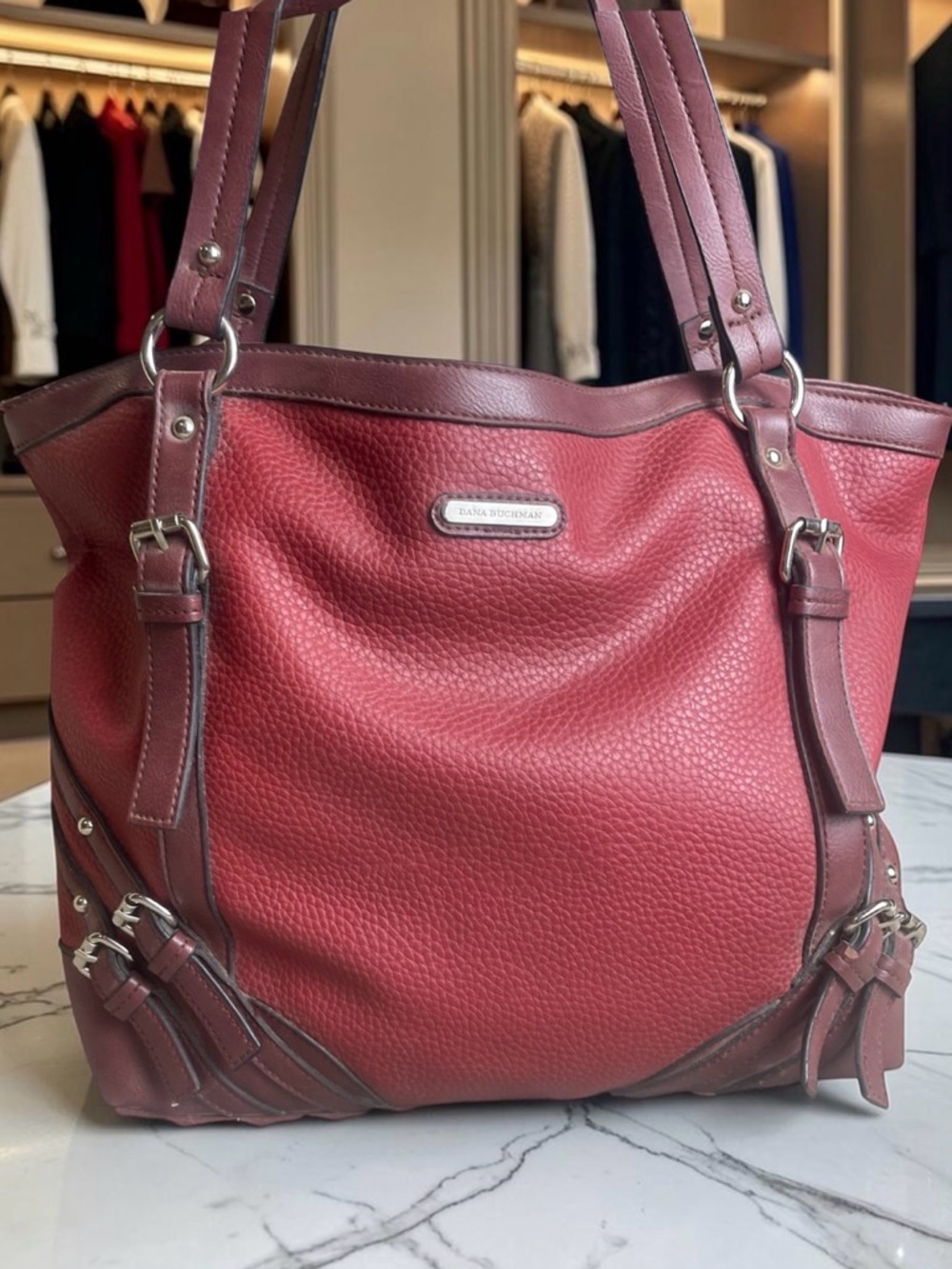 Dana Buchman Brown Large Faux Leather Handbag Shoulder Oversized Earth Tones